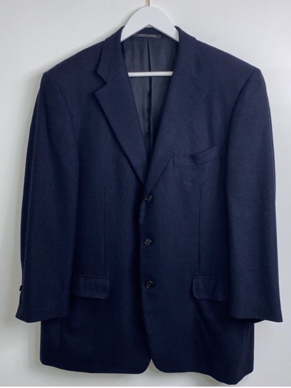 Ermenegildo Zegna Blazer Jacket US44R IT54R Silk Wool Navy Blue textured lined